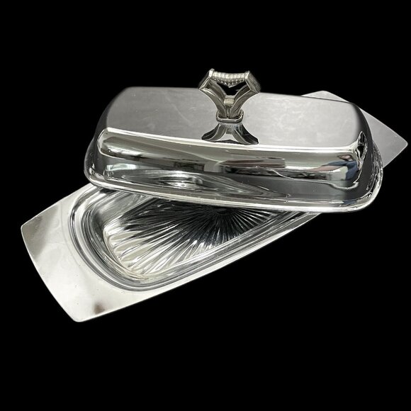 Vintage 1950s Kromex Chrome Covered Butter Dish with Glass Insert - Made in USA - Picture 1 of 10
